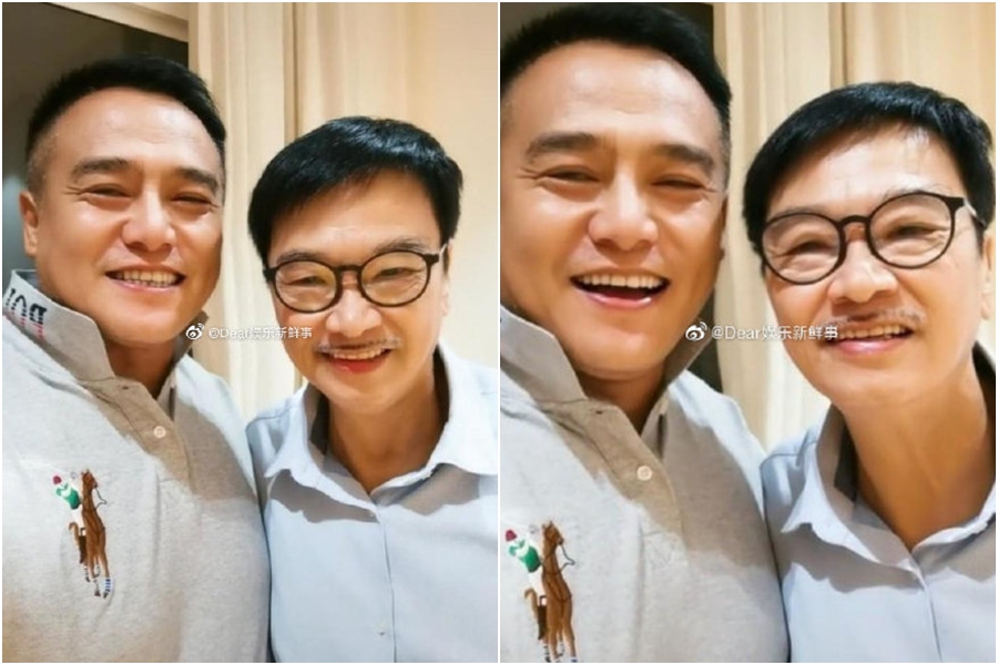 大陸男星張永剛(左)近來分享與吳孟達的合照,讓網友驚呼認不出;吳孟達(右)6年前曾因病毒感染導致心臟衰竭,進入加護病房,如今身形明顯消瘦許多。(翻攝自聾子小哥微博)