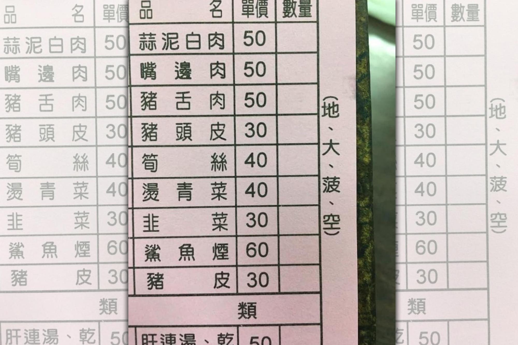網友分享小吃店菜單上寫著「地、大、菠、空」4字,引發網友熱議。(翻攝自《Dcard》)