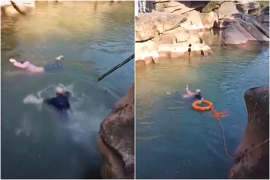 英國駐重慶總領事史雲森見義勇為，跳入河中營救一名溺水的女學生。（翻攝自推特@ukinchina）