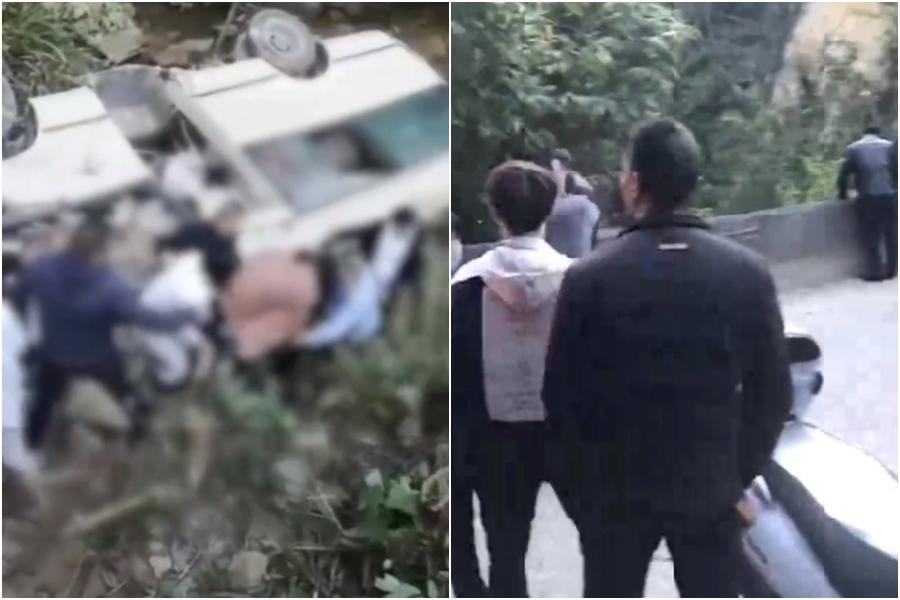 多名親屬為一名老翁辦出殯，前往火葬場途中卻發生翻車意外，釀9死5傷。（翻攝自梨視頻）