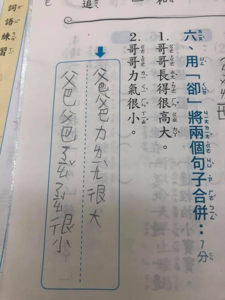 小朋友寫作業曝光爸爸「下體的祕密」，讓老師看了都害羞。（翻攝自「爆廢1公社」）