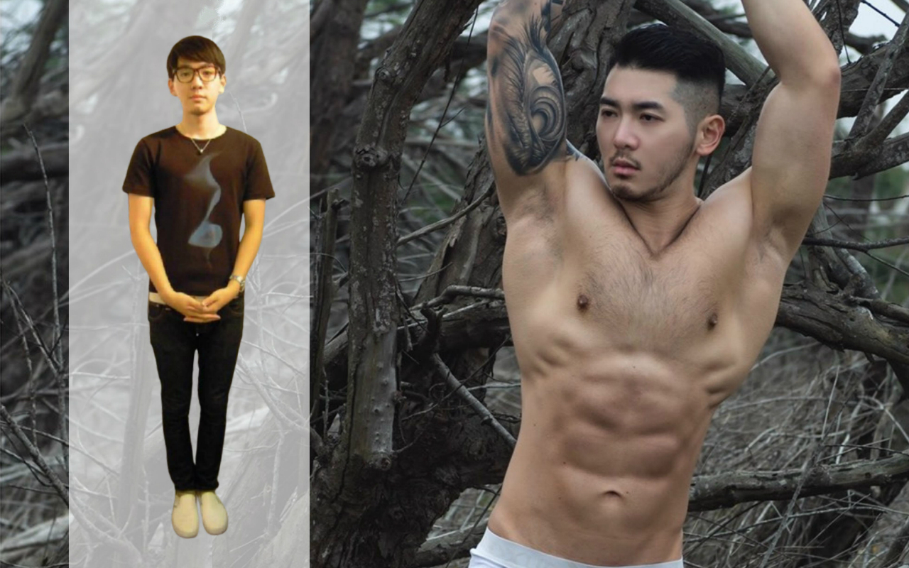 阿良（劉恭良）現職台北核心肌地的健身教練，10年前還是大學生時，非常瘦弱，如此完美變身宛如「美國隊長」。（劉恭良提供）