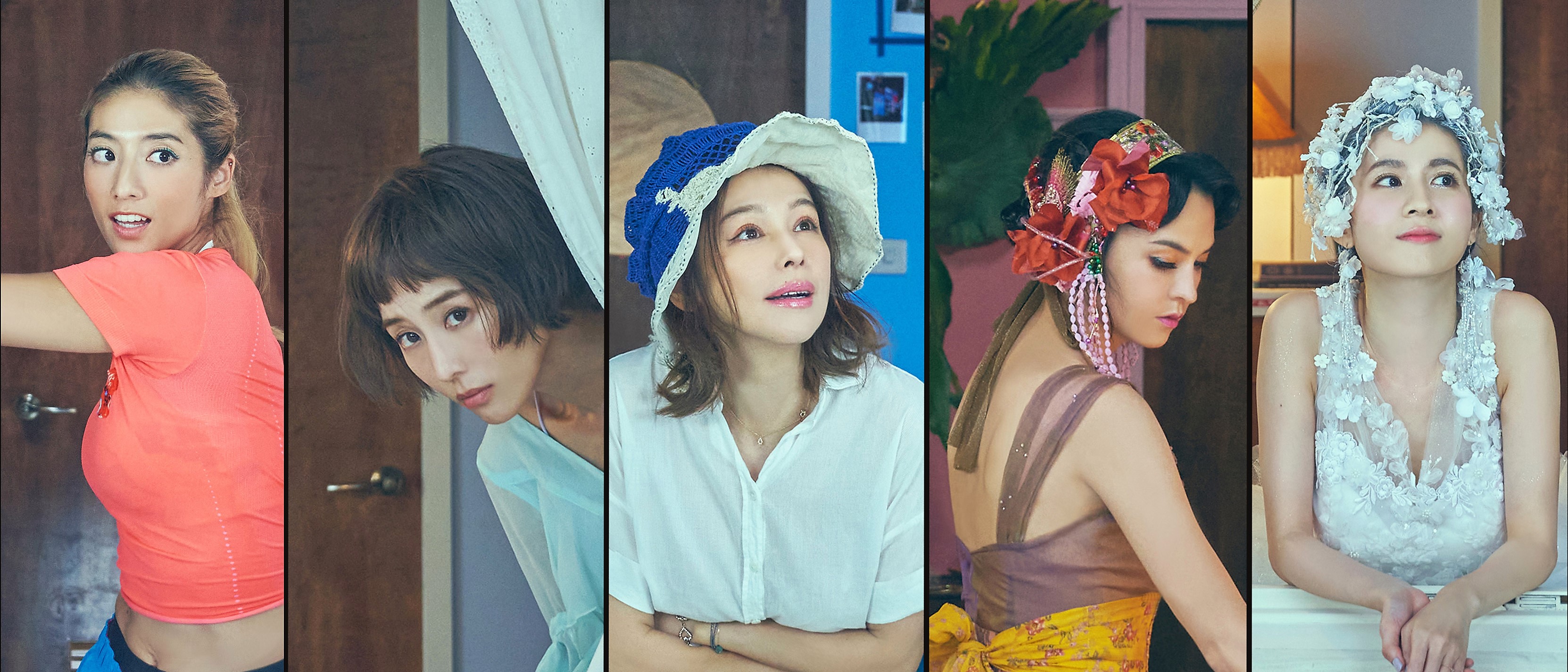 金馬短片導演李芸嬋找來徐若瑄（中）、張鈞甯（左二）、張榕容（右二）、連俞涵（右一）、瑞瑪席丹（左一）演出「古文物」。（故宮提供）