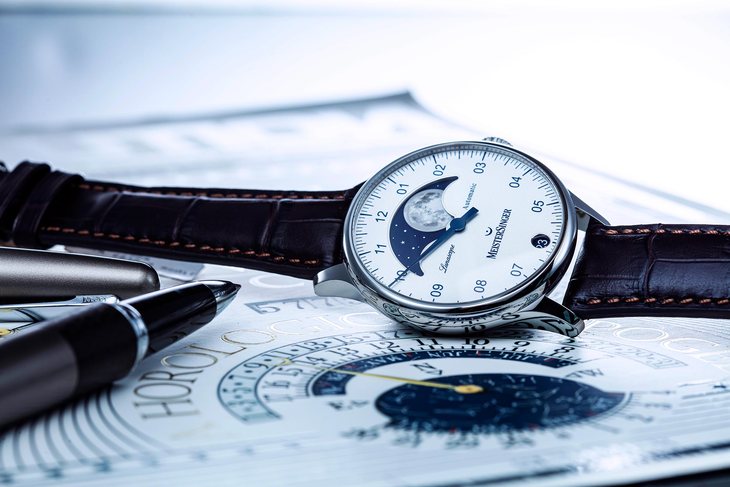 MeisterSinger Lunascope單指針月相腕錶，定價NT$146,800。