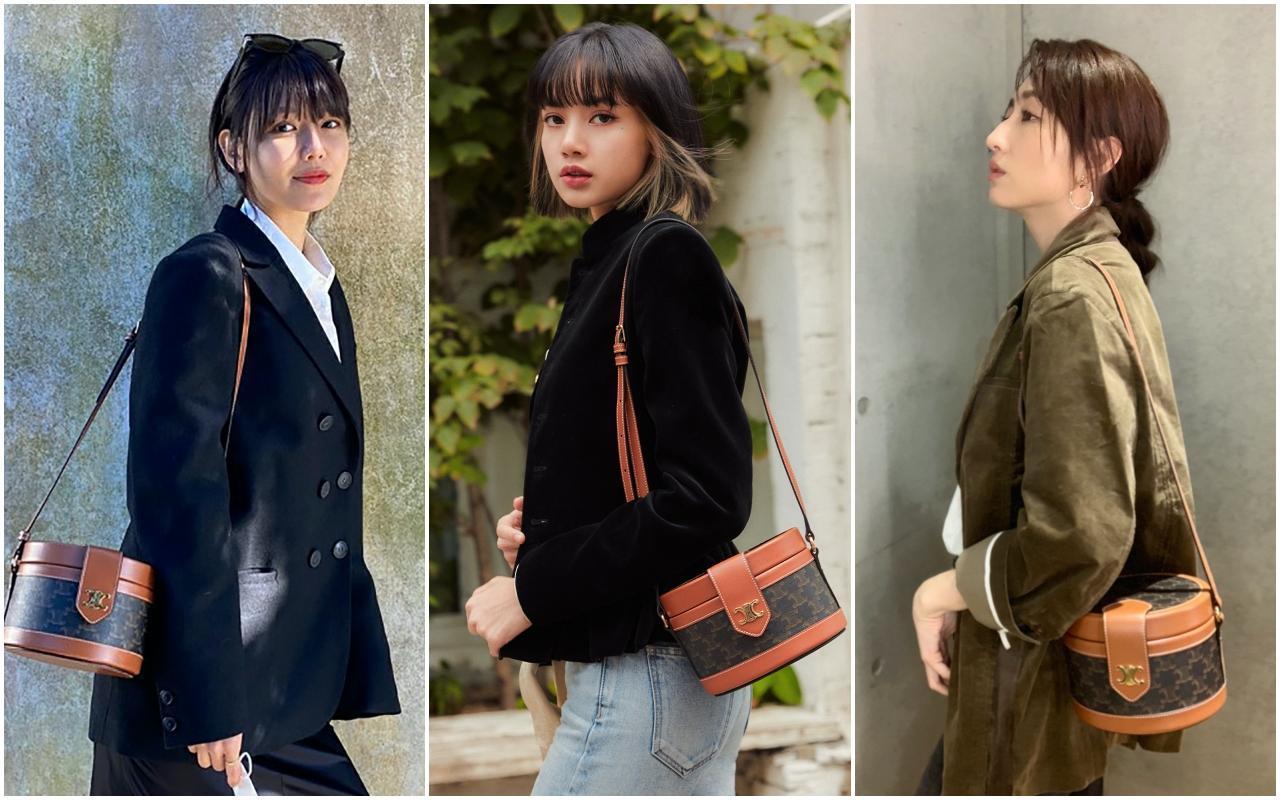 （左起）少女時代的秀英、BLACKPINK的LISA、台灣的柯佳嬿，都被CELINE TAMBOUR圓盒包給收編了。（CELINE提供）