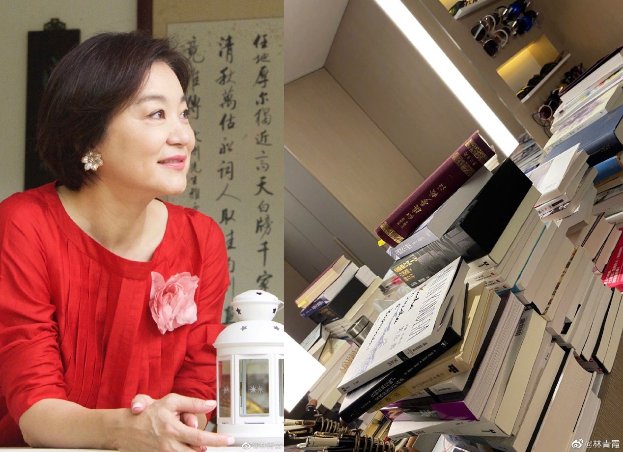 林青霞除了分享自己照片，也貼出書香滿房照片。（翻攝林青霞微博）
