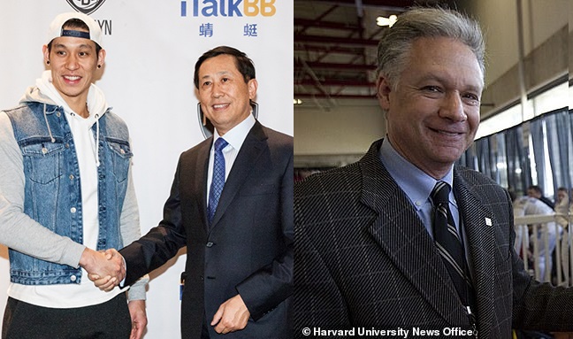 涉案的富商趙捷（左圖右，左圖左非當事人），和哈佛大學前教練布蘭德。（翻攝自italkbb／哈佛大學）