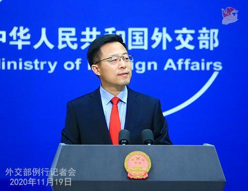 中國外交部發言人趙立堅19日主持例行記者會。(翻攝中國外交部官方網站)