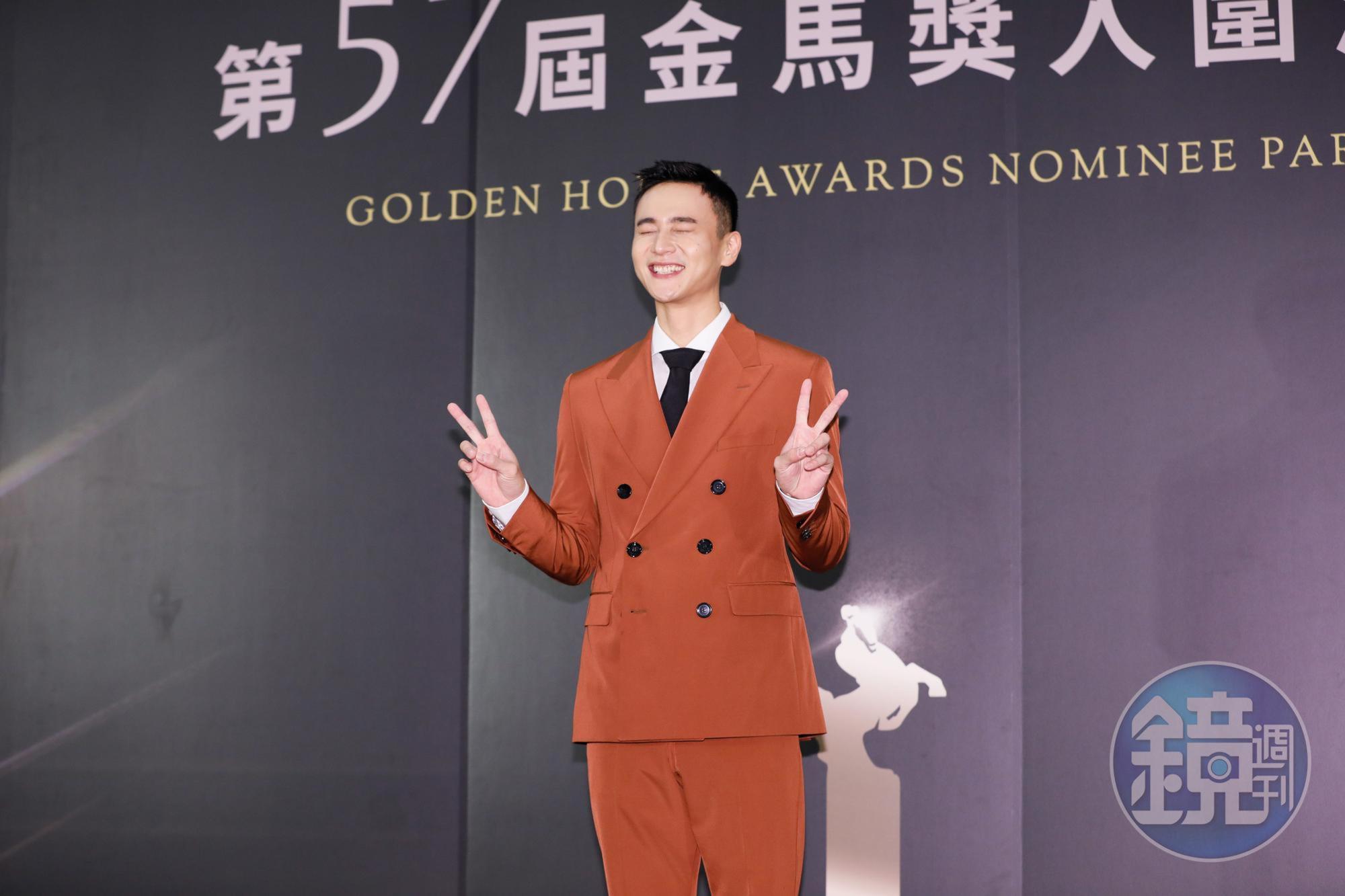 今年有許多作品的劉冠廷,以《消失的情人節》入圍男主角,拍照表情很可愛。