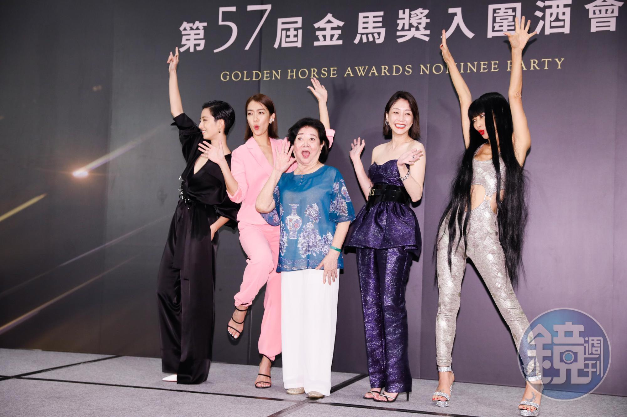 入圍今年第57屆金馬獎最佳女演員的5位女星,桂綸鎂(左起)、李霈瑜、陳淑芳、謝欣穎、白靈,展開一場「準影后Battle」。