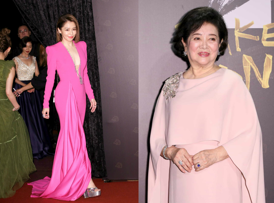 陳淑芳（右）與《孤味》監製徐若瑄（左）一起登上第57屆金馬獎紅毯，溫暖而典雅。