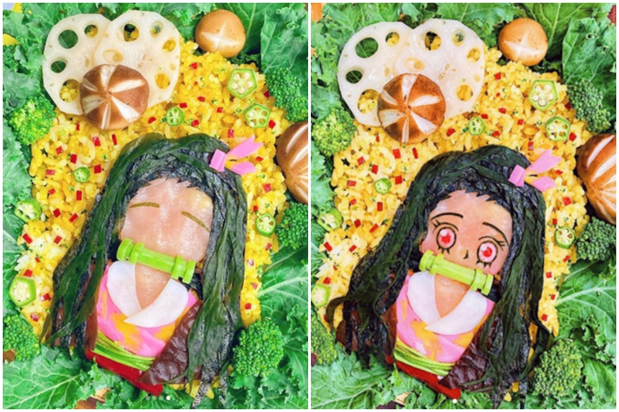 馮媛甄做的「禰豆子便當」,色彩及造型還原度都相當高。(翻攝自馮媛甄IG)