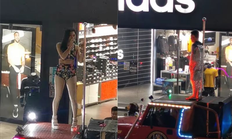 一名男網友近日迎來23歲生日，卻被好友反綁在鋼管車上遊街示眾。（翻攝《爆廢1公社》）