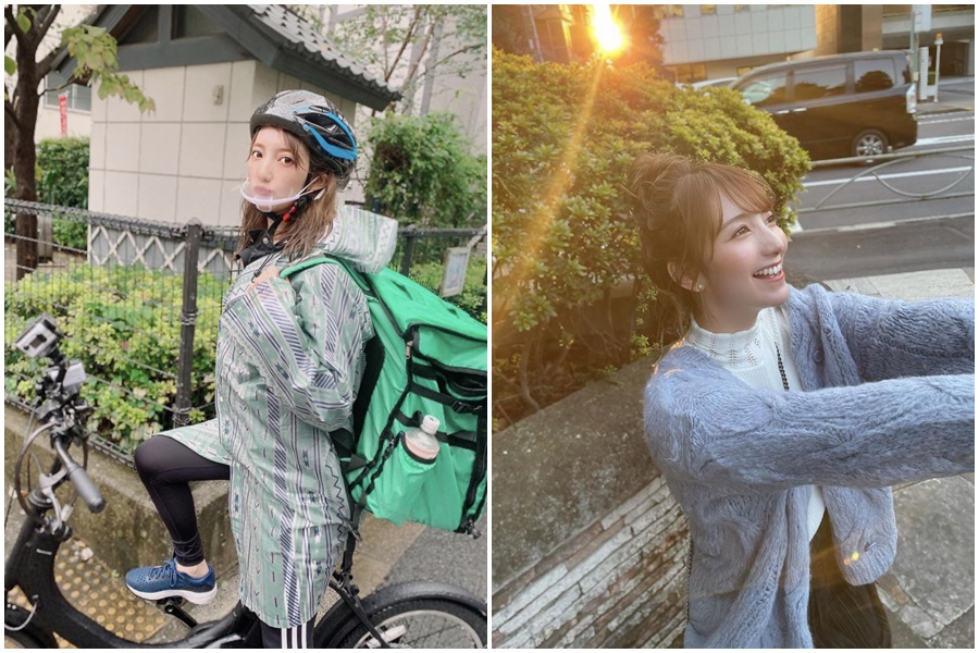 擔任外送員的堀因為外型亮眼，受邀拍攝寫真雜誌。（翻攝自IG＠mizuki_027）