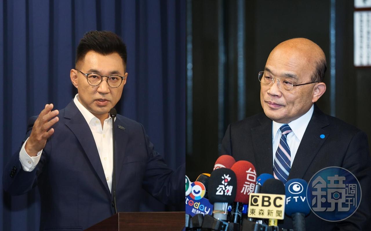 江啟臣（左圖）與蘇貞昌（右圖）為萊豬議題隔空叫陣。（本刊資料照）