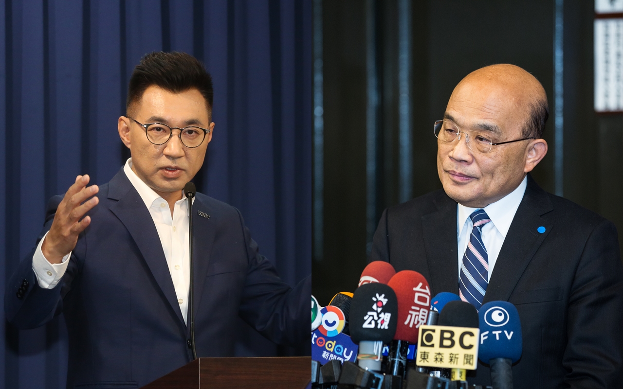 江啟臣（左圖）與蘇貞昌（右圖）為萊豬議題隔空叫陣。（本刊資料照）