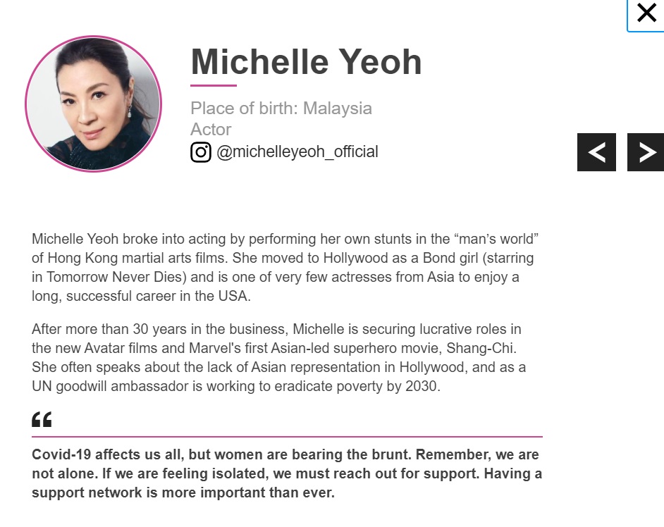 楊紫瓊是少數在好萊塢影藝圈擁有一席之地的亞裔女星。（翻攝《BBC》官網）