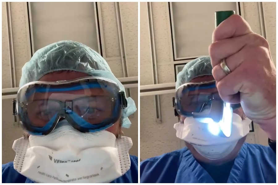 美國華盛頓大學醫學中心加護病房（ICU）醫生雷米日前發布一段影片，模擬武漢肺炎患者被插管時看到的畫面。（翻攝自Ken Remy臉書）
