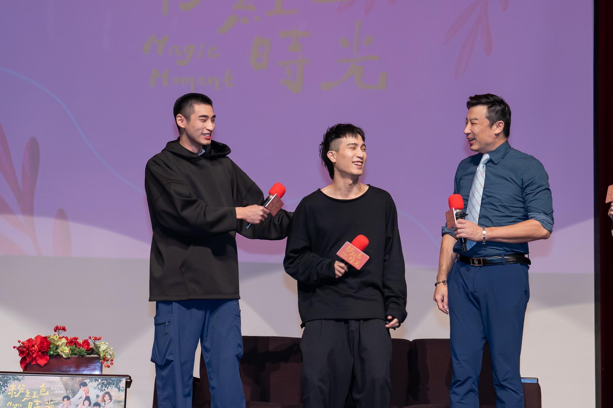 章廣辰、陳彥允、林煒出席《粉紅色時光》世新大學口碑場。（TVBS提供）