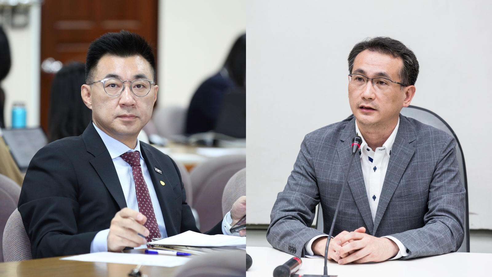 國民黨主席江啟臣（左）裁示研議發動反廢死公投，民進黨立委鄭運鵬（右）直呼奇怪。（本刊資料照）