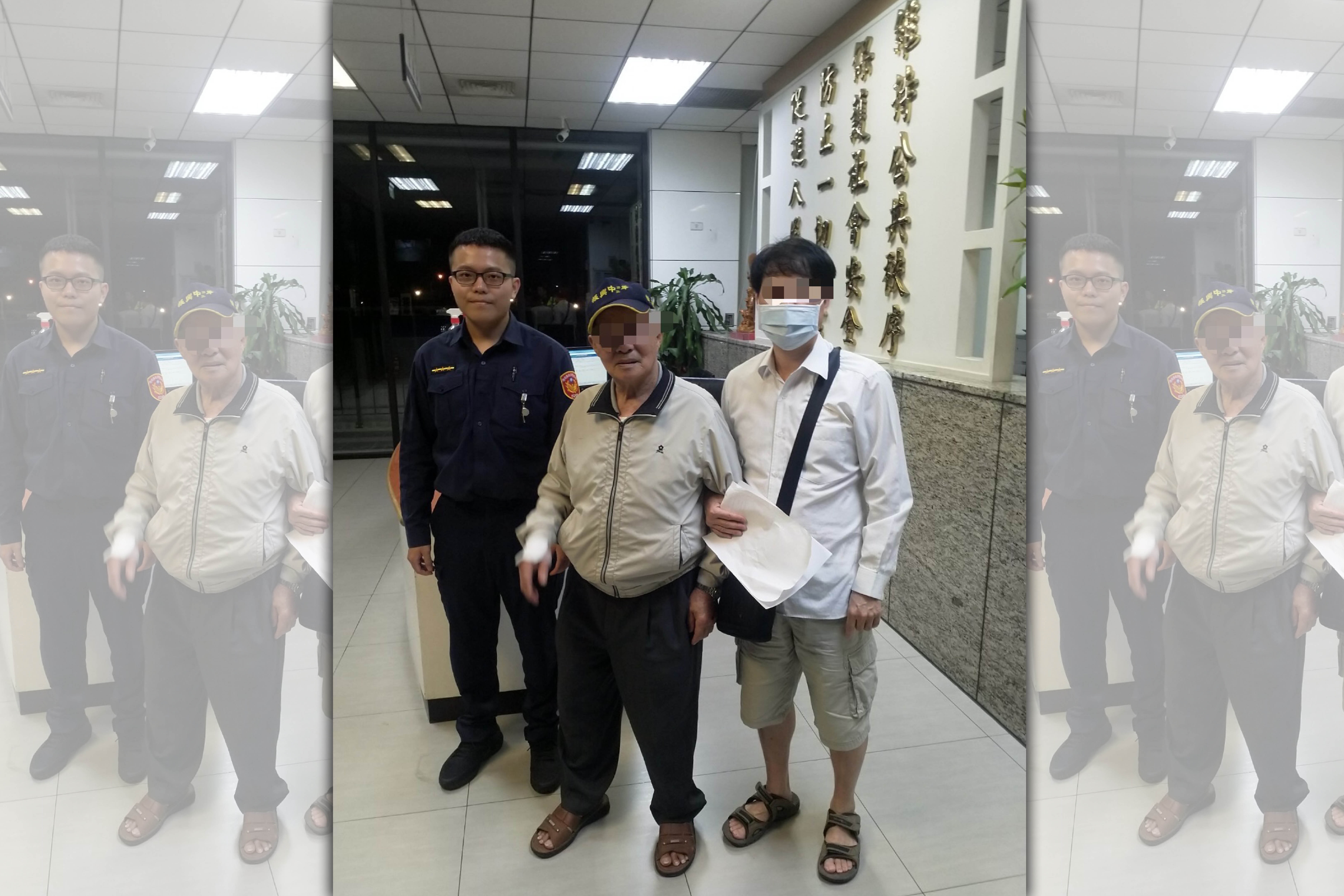 江翠派出所員警葉証期（左）深夜協助失智9旬老翁迷途返家。（翻攝畫面）