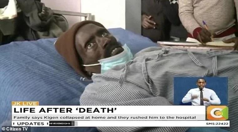 肯亞男子基根先前被醫生宣判死亡，想不到之後在太平間奇蹟「復活」。（翻攝CitizenTV畫面）