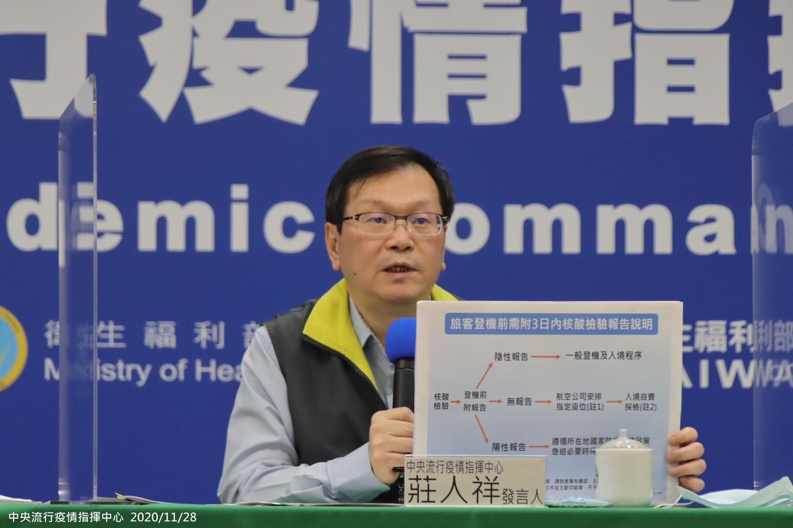 中央疫情指揮中心莊人祥今召開記者會指出,本日新增9例境外移入病例。(中央疫情指揮中心提供)