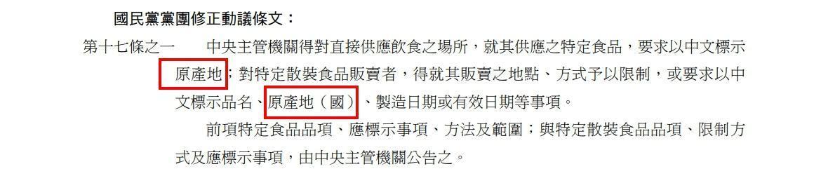 國民黨當時提案修法僅標示原產地。(翻攝自立院公報)
