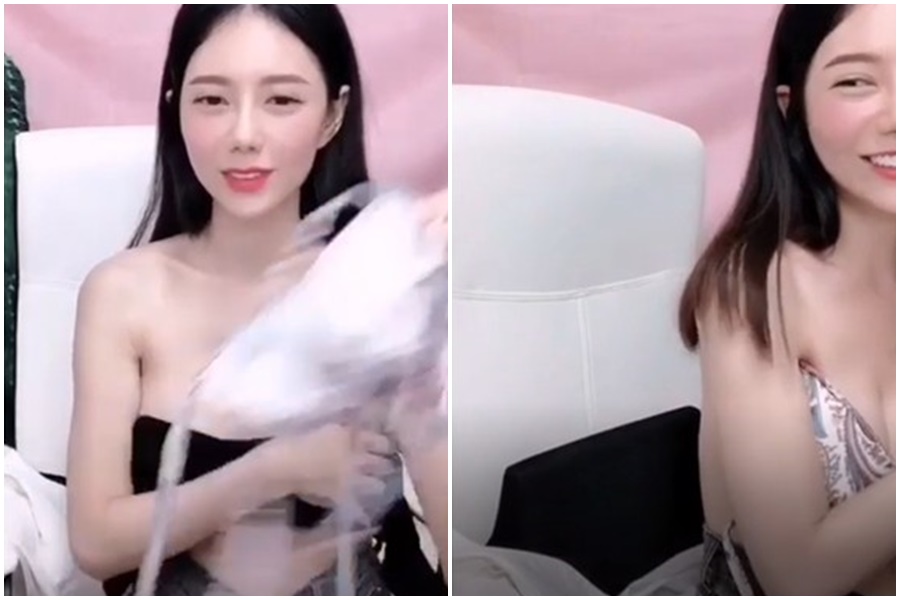 13萬粉絲追蹤的網紅王盈（家家）日前因直播小可愛滑落，飽滿F奶露點，春光外洩4秒遭網備份瘋傳。（翻攝自家家直播）