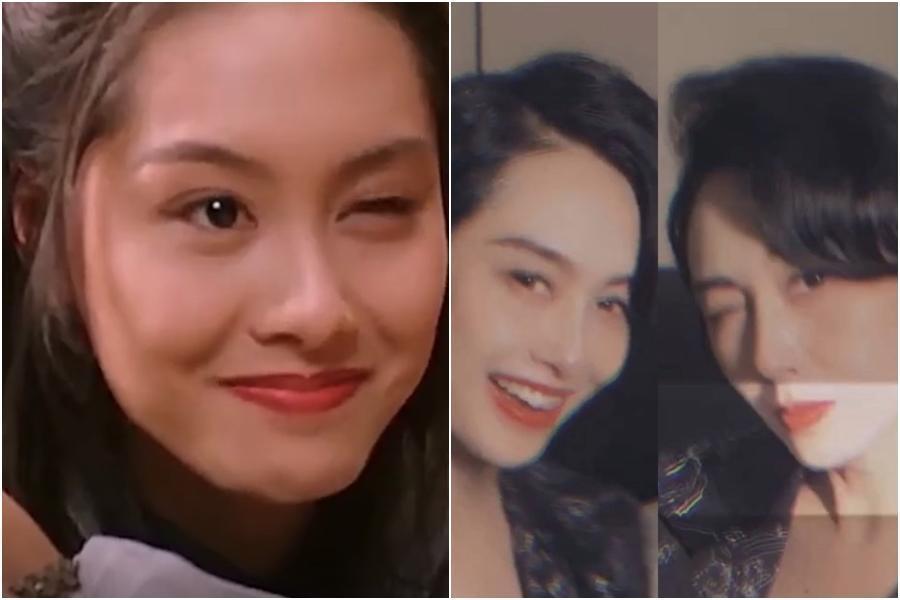 朱茵的賣萌單眼照,重現當年「紫霞仙子」單眼微笑,49歲但保養得宜的她,氣質更勝從前。(翻攝自朱茵微博)