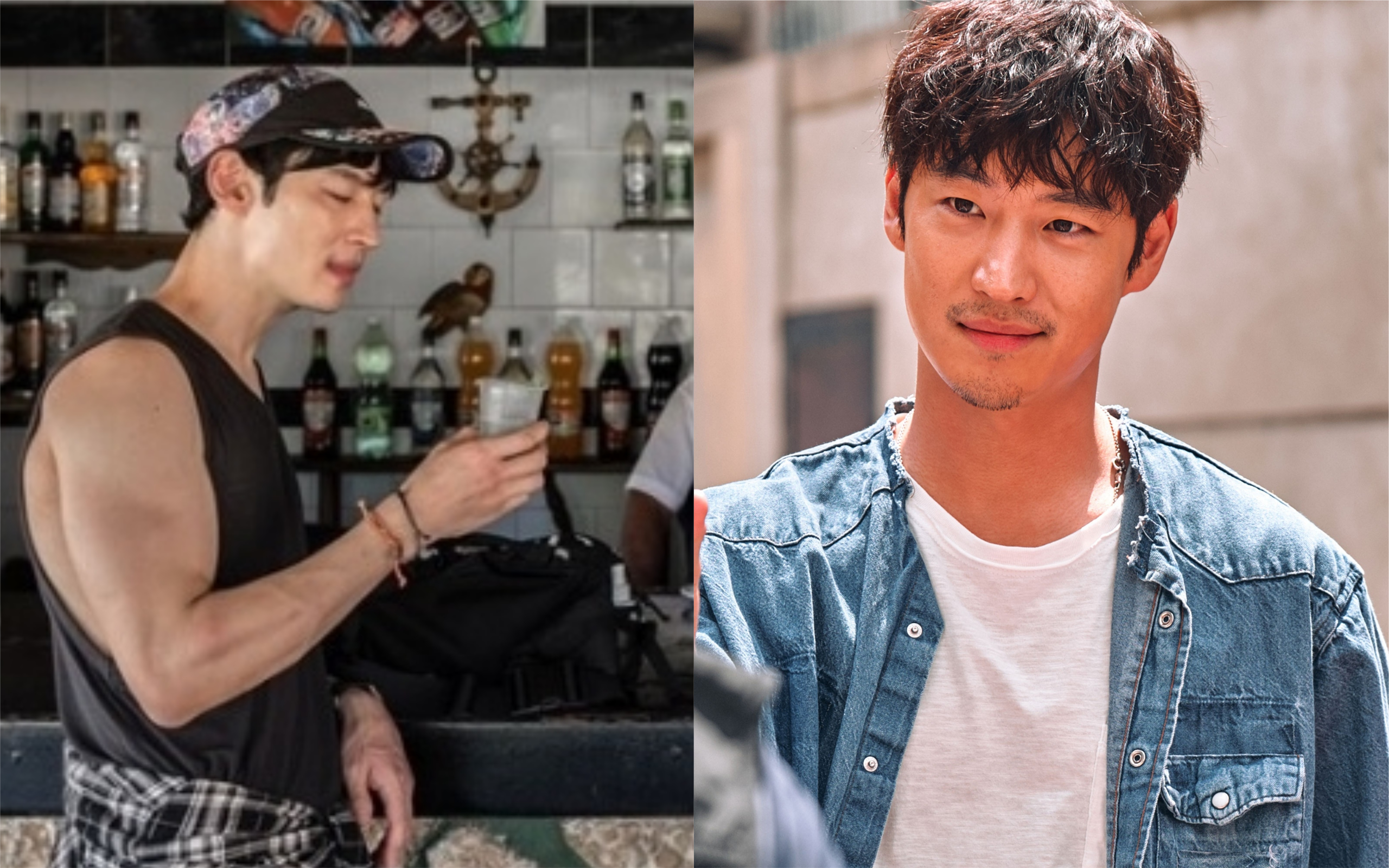 李帝勳（右圖）在《盜墓同盟》其中一幕秀出精實身材，鮮少裸露的他去年（左圖）因手臂超壯肌肉成為網路熱門話題。（左圖翻攝自JTBC/右圖龍祥電影提供）
