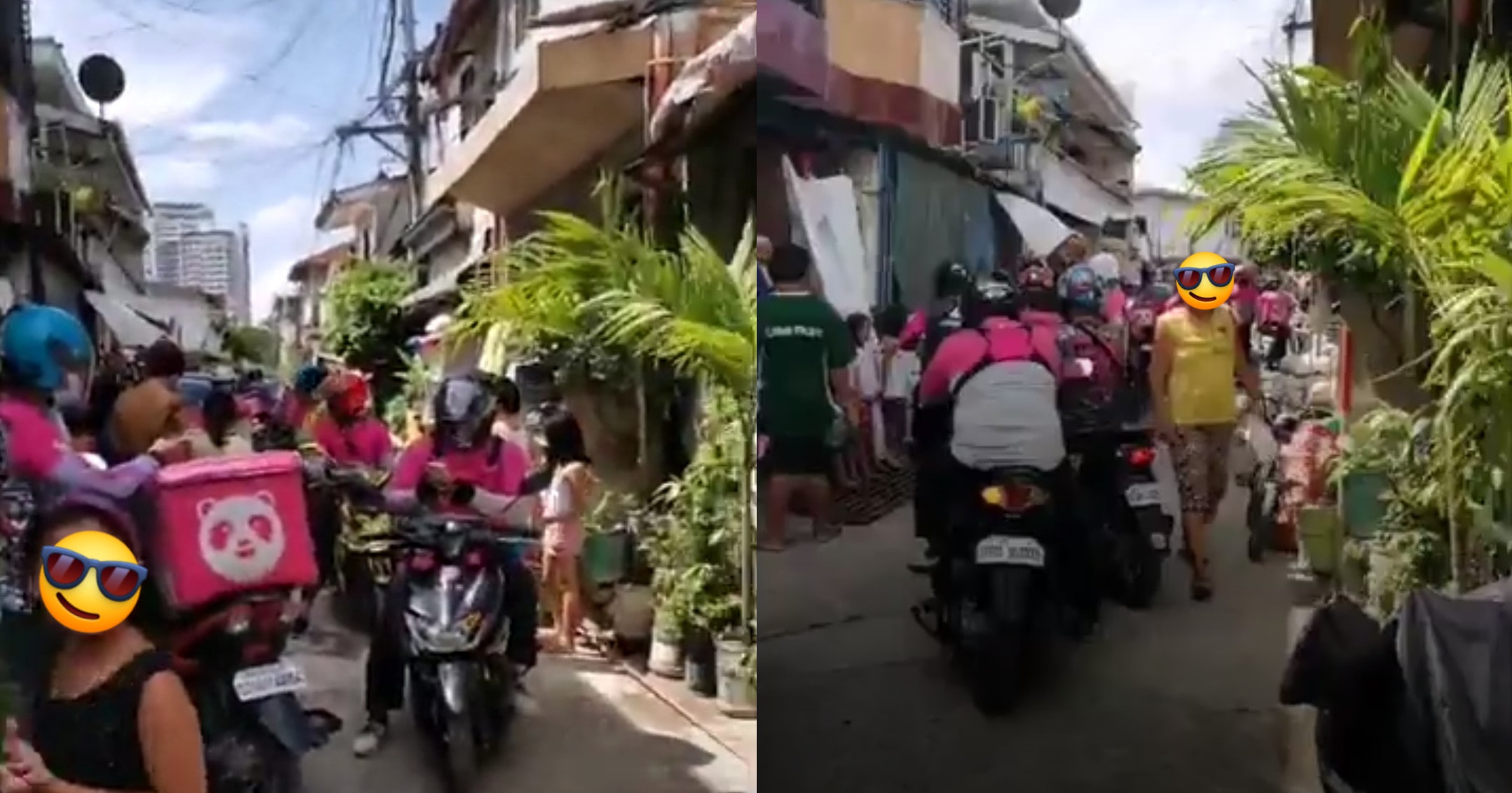 小妹妹不小心送出42張訂單，外送員塞滿巷弄。（翻攝自Dann Kayne Suarez臉書）