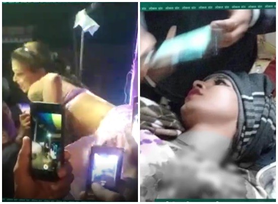 肚皮舞孃火辣在台上熱舞，無預警遭凶嫌拿槍射。（翻攝自推特）