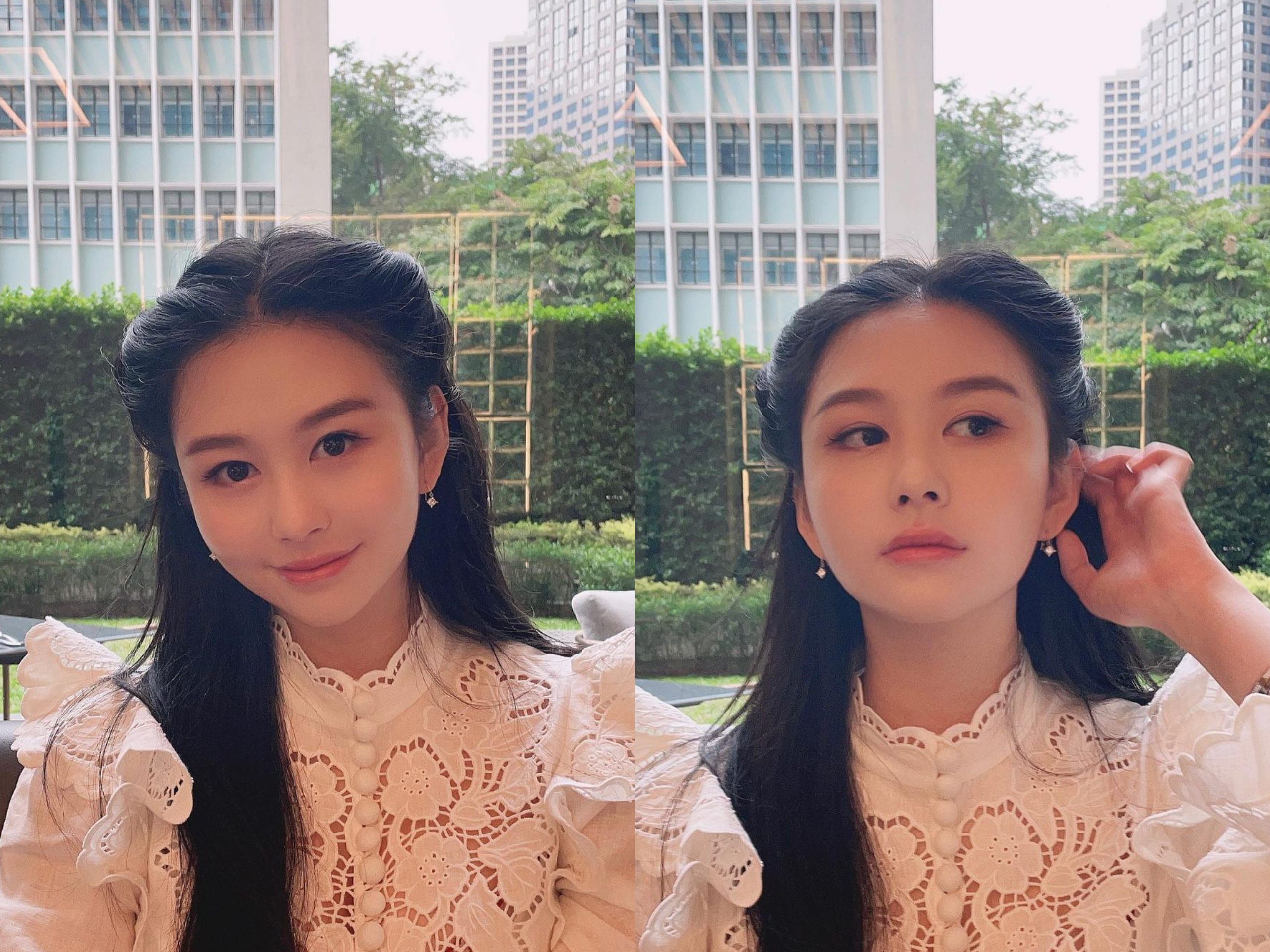 邱淑貞大女兒沈月昨日分享喝咖啡近照，一身公主氣質秒殺各路自以為的網美。（翻攝自沈月IG）