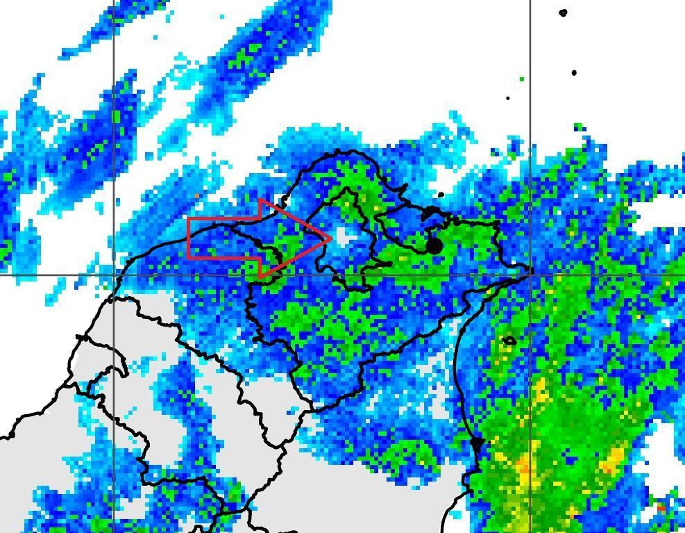 士林地區降雨偏少，成為北部地區汪洋中的一個小白圈。（翻攝自鄭明典臉書）