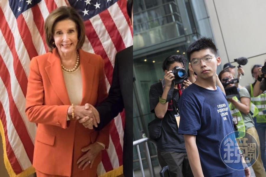 美國眾議院議長裴洛西(左)今聲援黃之鋒(右)等被捕的港人。(翻攝自賴清德臉書、本刊資料照)