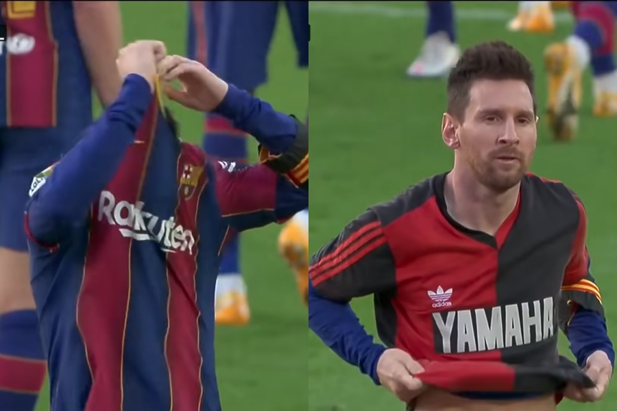 梅西（圖）在比賽結束後脫掉原本的球衣跟馬拉度納致敬。（翻攝自「Wouva」YouTube）