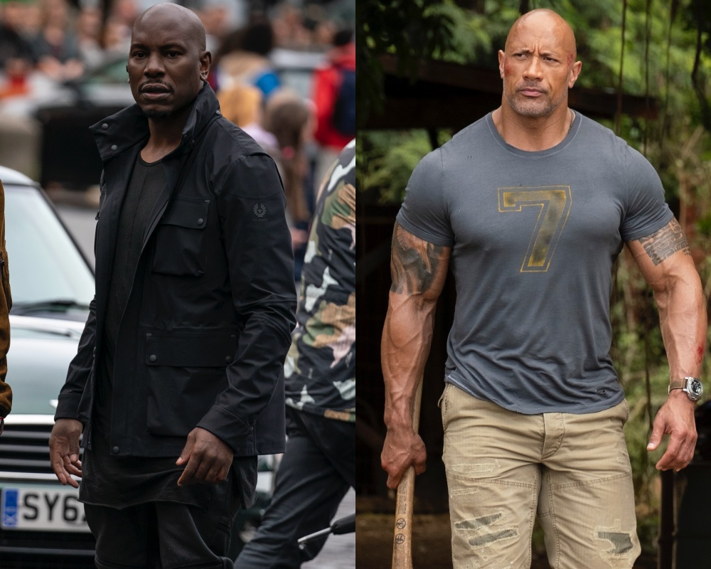 《玩命關頭》系列的泰瑞斯吉布森（左）之前很氣巨石強森（右）單飛去拍系列的衍生電影，頻頻在網路上放砲，現在2人話講開、也大和解了。（UIP提供）