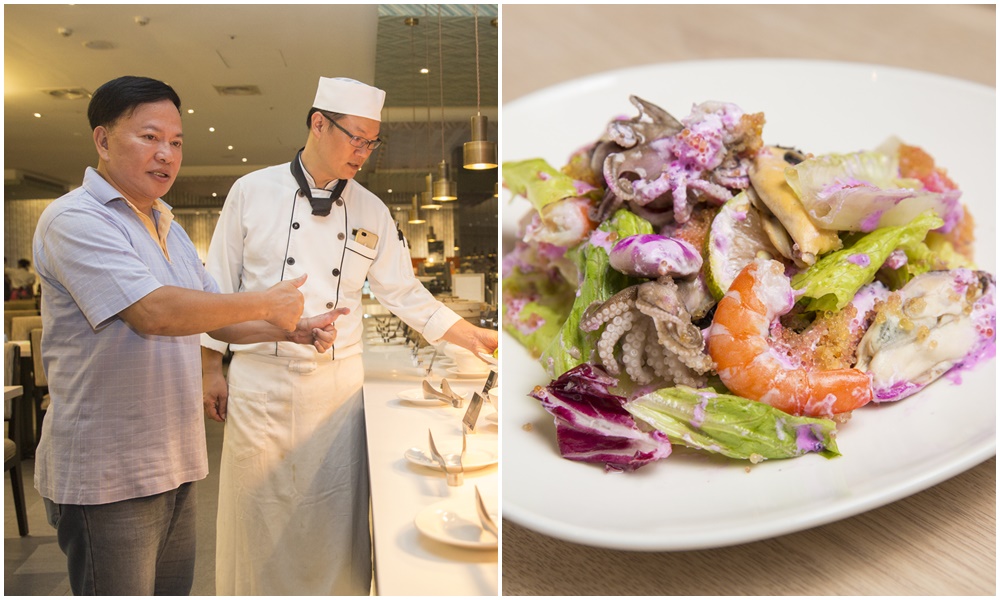 鄭越才認為池上的農作物品質優良，會要求渡假村的餐廳菜單加入在地食材，也建果園種植火龍果供餐廳使用，製作成沙拉等料理。