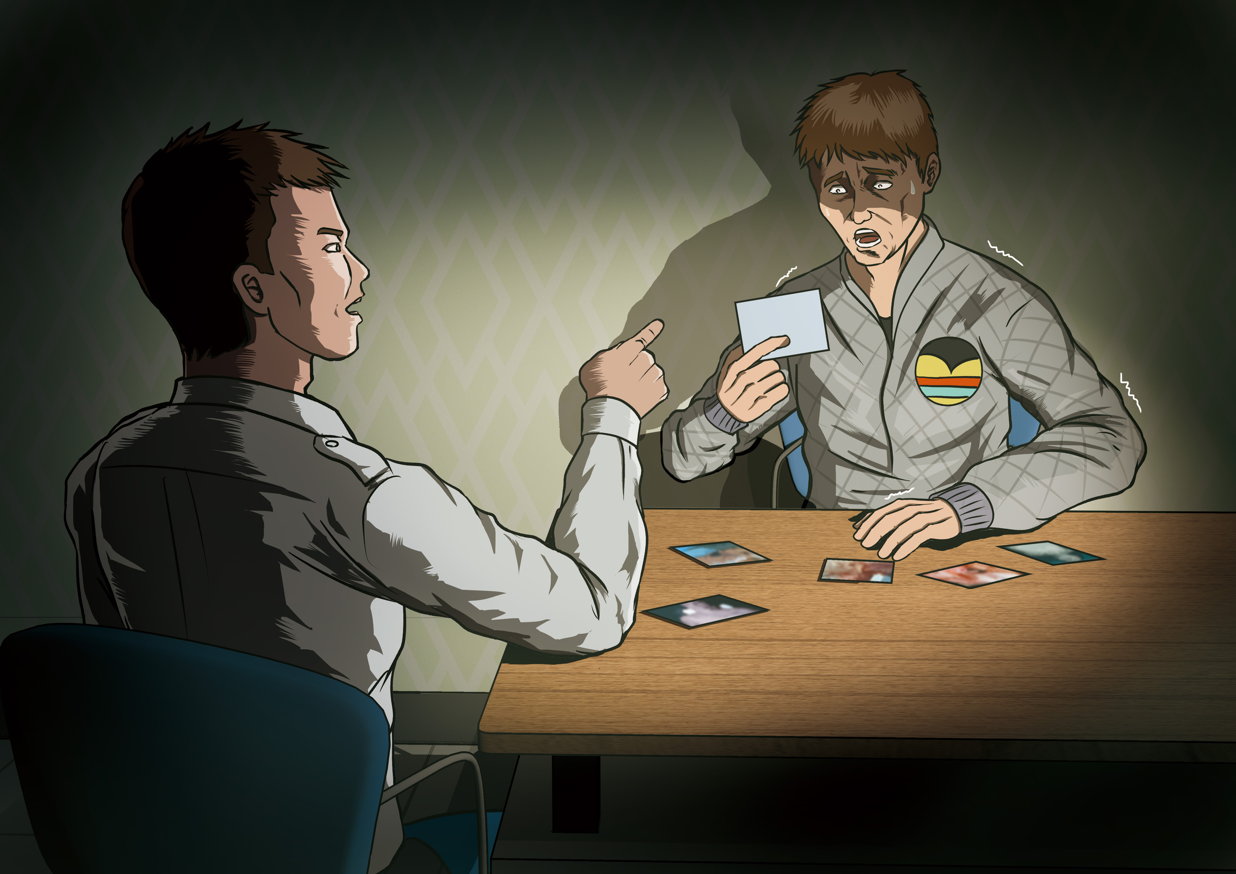 警方將殉職員警的解剖照攤在桌上，歹徒這才卸下心防、俯首認罪。