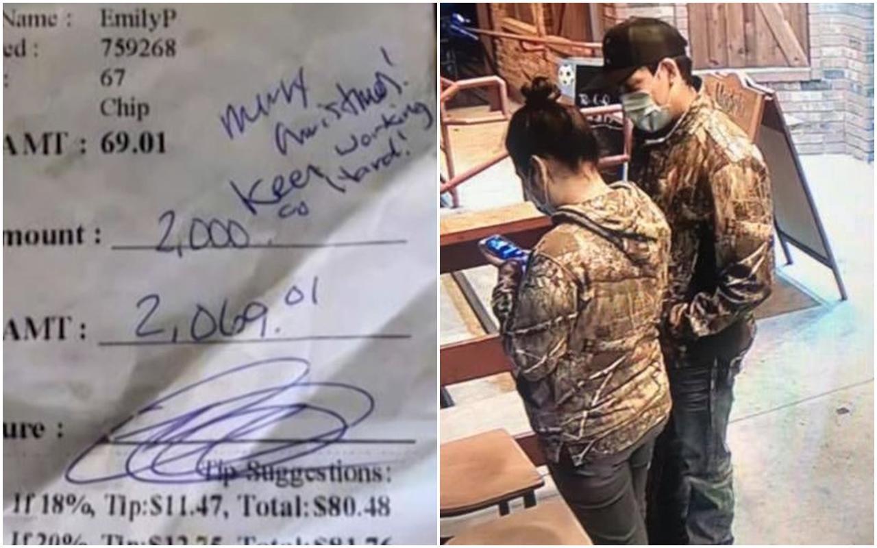 一名女服務生艾蜜莉控訴客人給的大部分小費被餐廳A走，引起討論。（翻攝自Red Hook Seafood and Bar、艾蜜莉臉書）