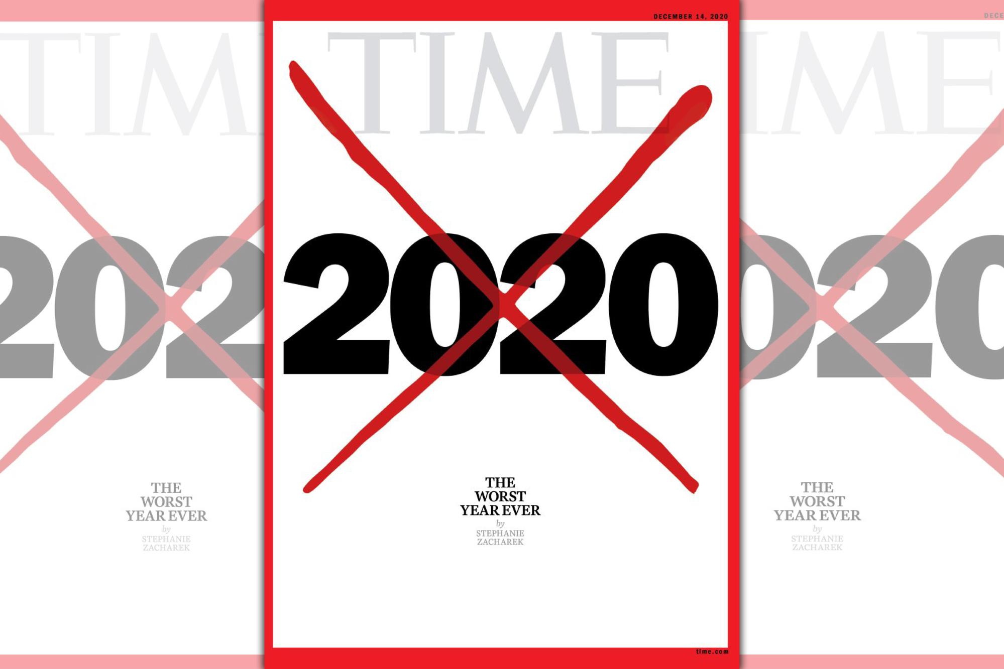 美國《時代雜誌》（Time）在最新一期封面，將2020年畫上紅色大叉叉，並評為史上最糟糕的一年。（翻攝自時代雜誌推特）