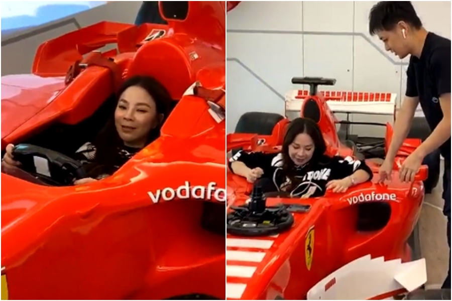林志穎教楊秀蓉如何坐進去賽車中。（翻攝自楊秀蓉IG）