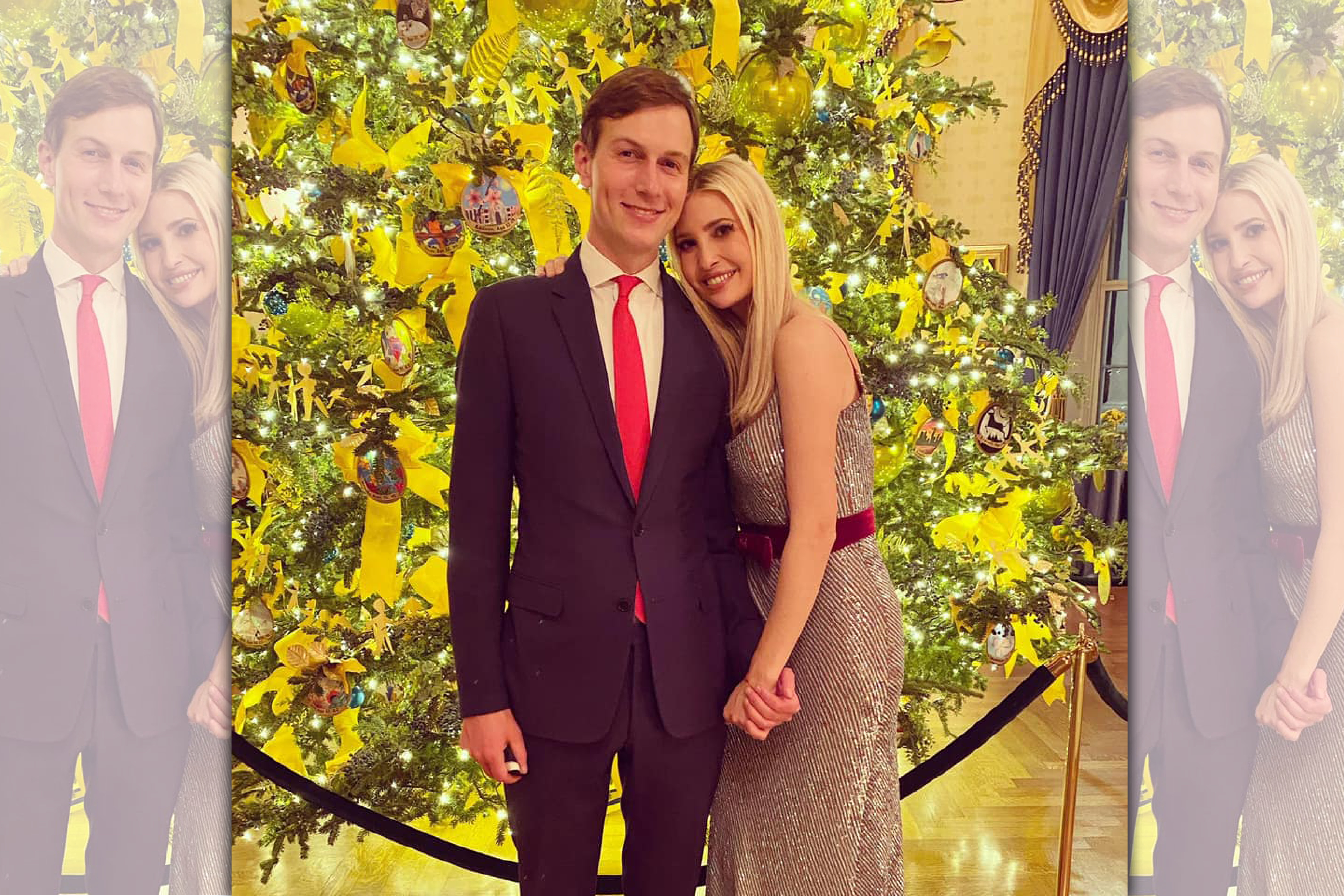 伊凡卡6日上傳與夫婿庫許納在白宮耶誕樹前的合影。（翻攝Ivanka Trump臉書）