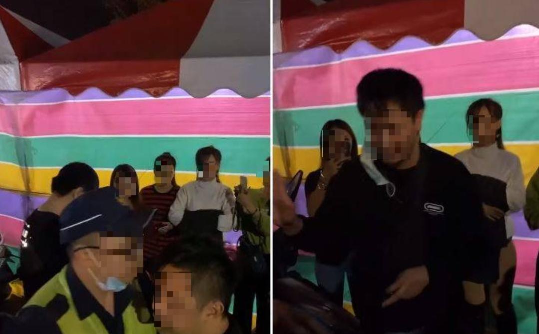 一名男子在廟會活動上偷拍女舞者更衣,有民眾更不顧警方在場持續對他痛罵及拳打腳踢。(翻攝自臉書)