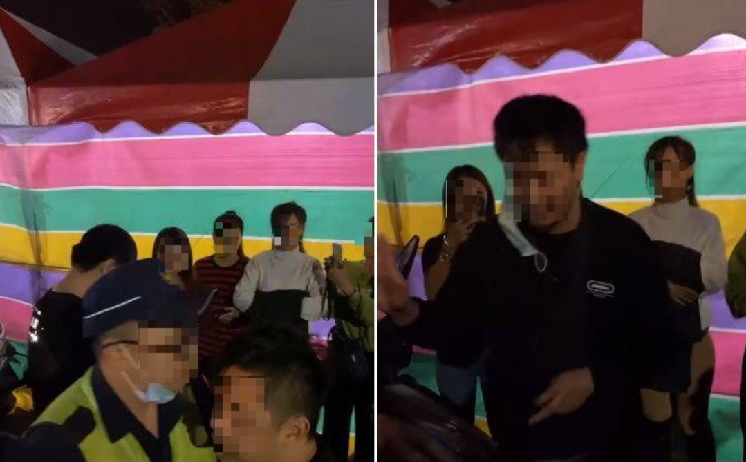 一名男子在廟會活動上偷拍女舞者更衣，有民眾更不顧警方在場持續對他痛罵及拳打腳踢。（翻攝自臉書）