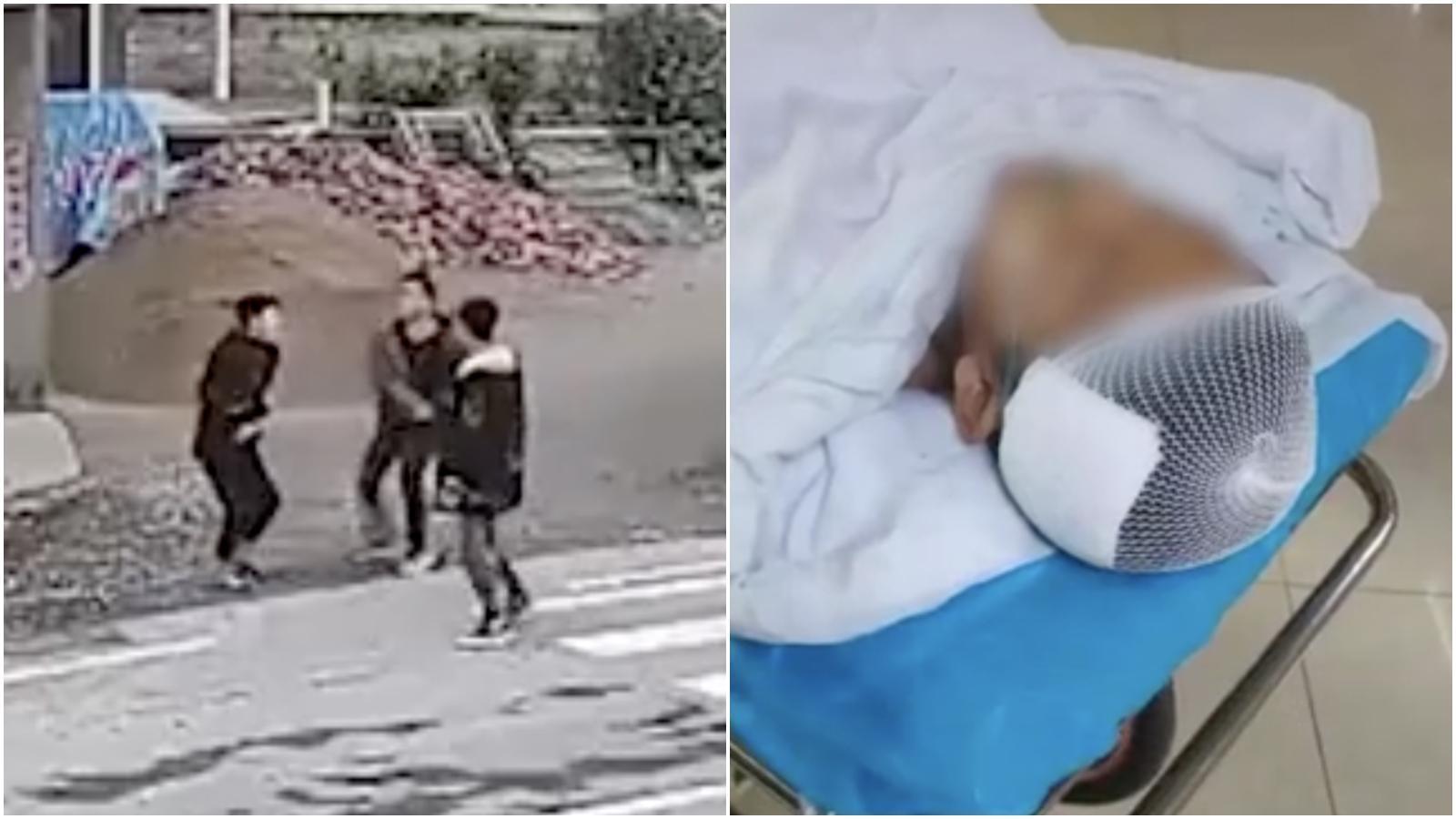 一名父親不滿兒子錢被同學搶走,爆氣拿鐵棍狂揍兒子同學,事後發現根本是兒子自己花光。(翻攝自紅星視頻)