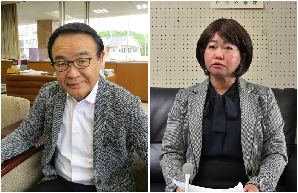 日本群馬縣草津町女議員新井祥子和草津町町長黑岩信忠。（來源：https://honjitu.net/araishoko）