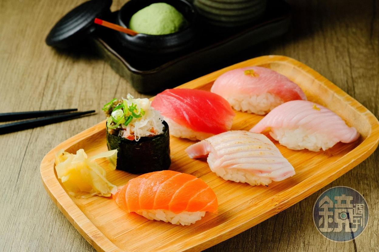 這日的握壽司有煙仔虎、旗魚、松葉蟹蟹膏、鮭魚、鮪魚等。(160元/份)