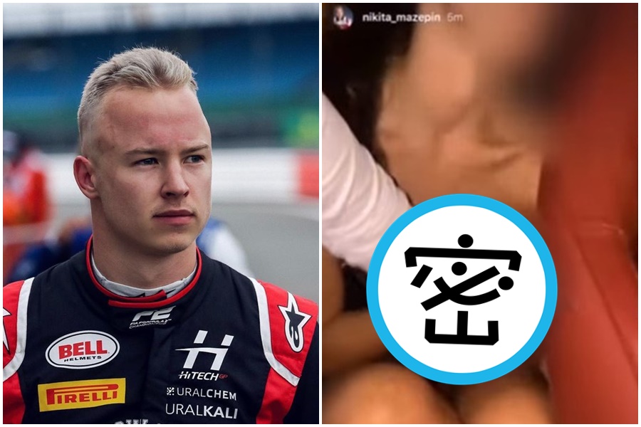 俄羅斯「富二代F1賽車手」梅澤賓襲胸女模引發爭議。（翻攝自nikita_mazepin IG/F1 Sport YouTube）